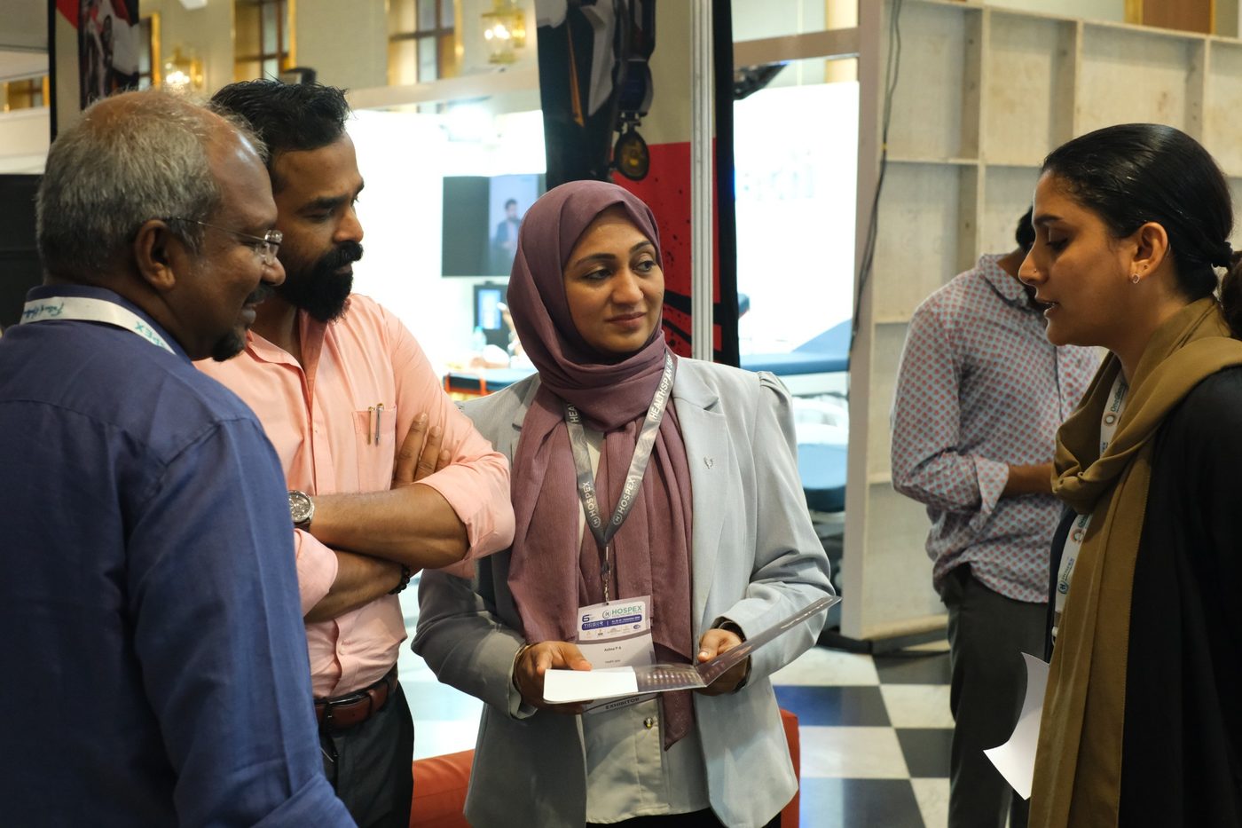 The Futureace team talking with visitors at the HOSPEX healthcare expo